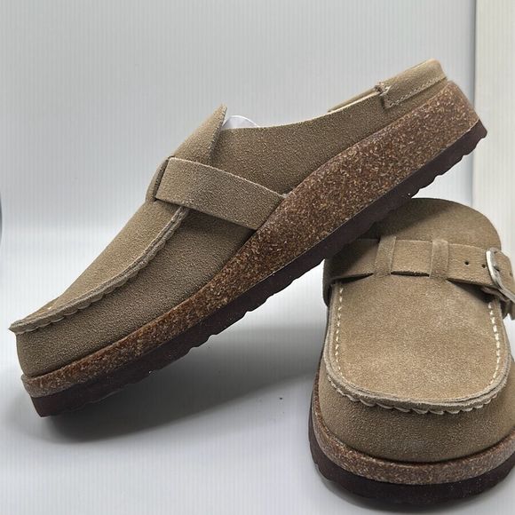 CUSHIONAIRE Women's Genuine Leather Cork Footbed Clog 9 TAUPE - Picture 7 of 7